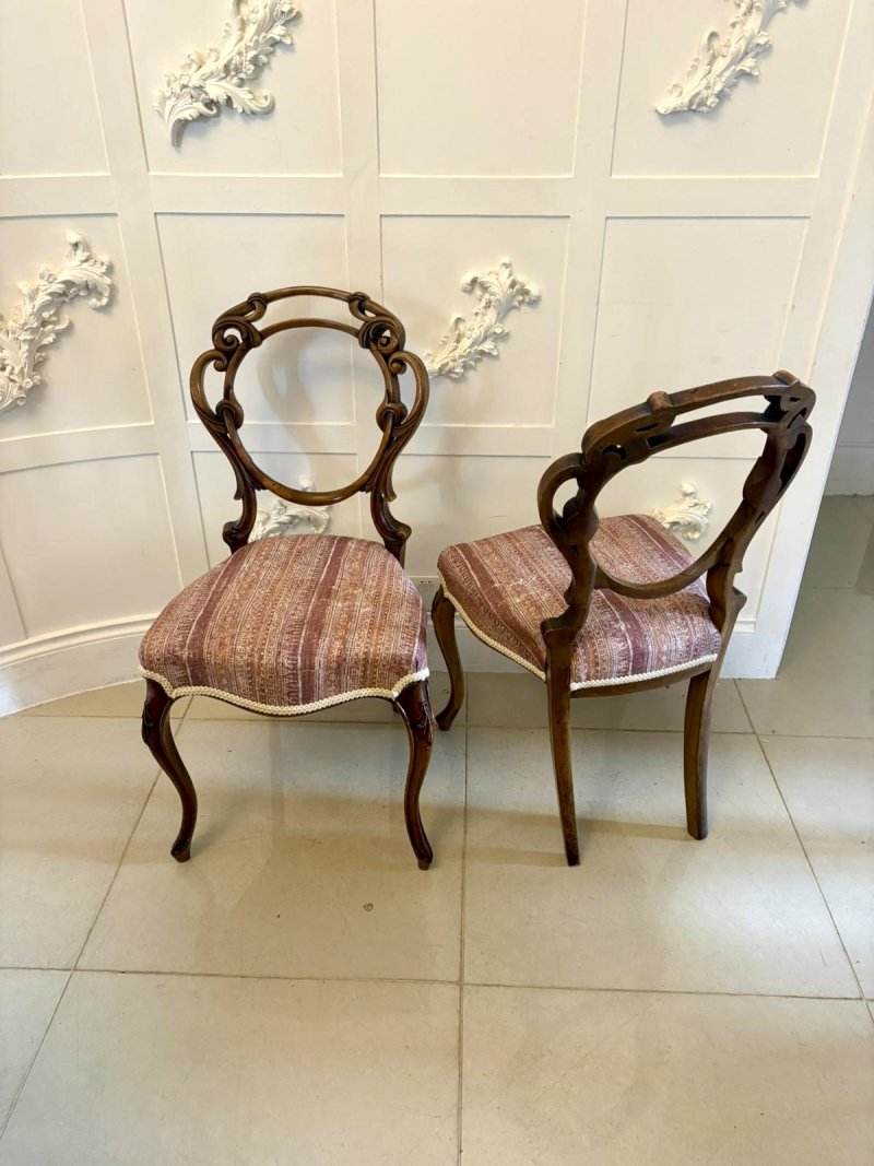 Antique Victorian Carved Walnut Balloon Back Dining Chairs Set of Four - Image 3